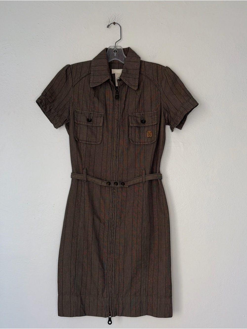 Y2K Grunge Vintage Houndstooth Zip Up Utility Diesel Dress